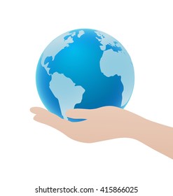 Hand Holding Blue Globe Icon, Save Earth Concept