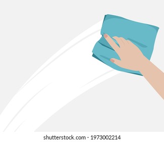 Hand Holding Blue Tissue Paper For Cleaning The Mirror. Icon Vector Illustration.