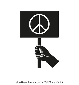 Hand holding board with sign peace icon. Vector.