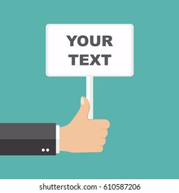 hand holding a board - your text - stock vector