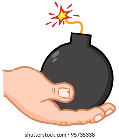 Hand Holding Bomb.Vector Illustration