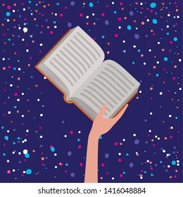 Hand holding book design vector illustration