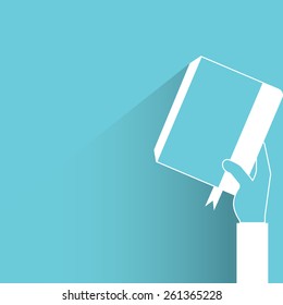 hand holding book, flat and shadow theme