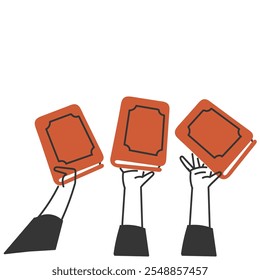 hand holding book gesture in doodle hand drawing style 