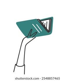 hand holding book gesture in doodle hand drawing style 