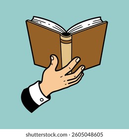 Hand holding a book illustration cartoon icon