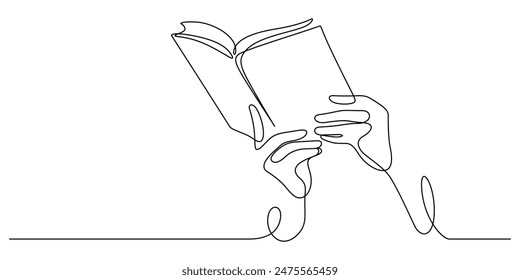 hand holding book one line continuous drawing copy space minimalism illustration