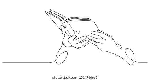 hand holding book one line drawing continuous copy space minimalist art