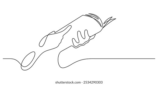 mão segurando o livro uma linha desenhando o espaço de cópia contínua arte minimalista