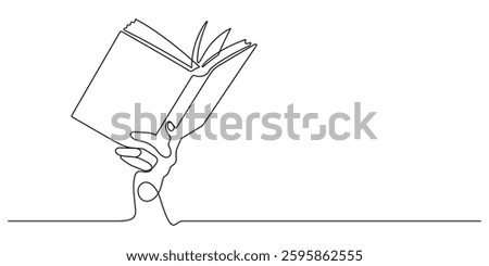 hand holding book one line drawing continuous copy space minimalist art