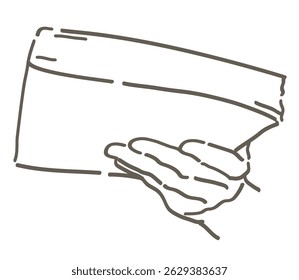 Eine Hand, die ein Buch hält. Einfache Linie. Vektorskizze.