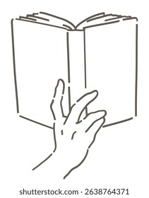 A hand holding a book. Simple line. Vector sketch illustration.