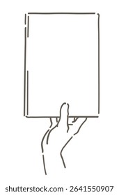 A hand holding a book. Simple line. Vector sketch illustration.