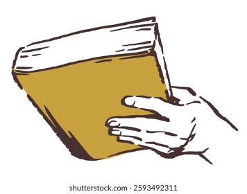 A hand holding a book. Vector sketch illustration.