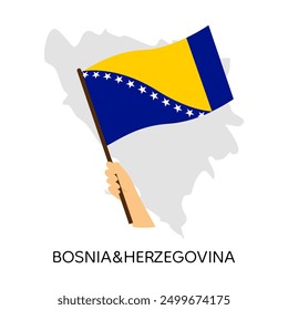 Hand Holding Bosnian Flag with Map Background