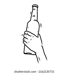 una mano sujetando una botella de cerveza bebiendo un dibujo de una línea negra