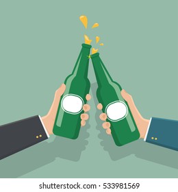 hand holding bottle beer, flat design, vector illustration eps10