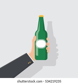 Hand Holding Bottle Beer, Flat Design, Vector Illustration Eps10