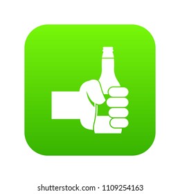 Hand holding bottle of beer icon digital green for any design isolated on white vector illustration