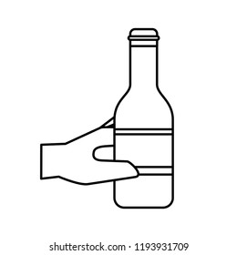 hand holding bottle beer isolated design