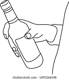 Hand holding bottle of beer vector illustration sketch doodle hand drawn with black lines isolated on white background