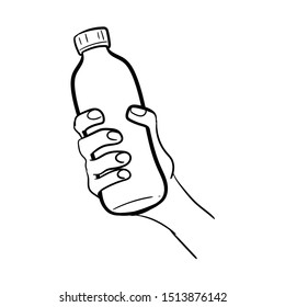 hand holding the bottle drawing doodle icon vector 