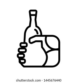 hand holding bottle for drinks concept ,Thin line icons ,Vector Illustration for symbol web stock 