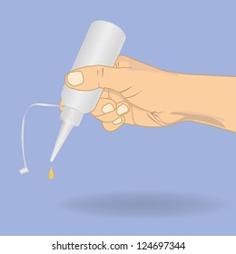 hand holding a bottle with drop of oil vector