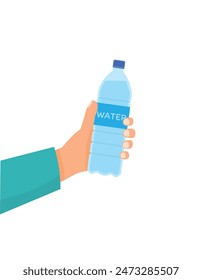 Hand holding bottle of fresh water