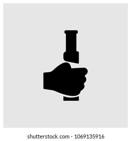 Hand holding up a bottle icon in trendy flat style isolated on grey background, modern symbol vector illustration for web