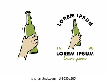 Hand holding bottle illustration drawing design