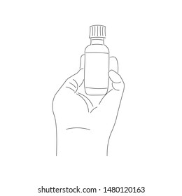 hand holding a bottle, line art vector