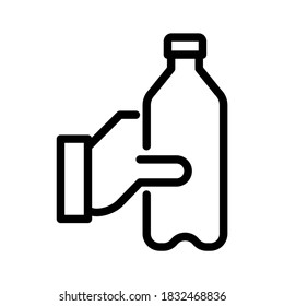 Botella de mano sujeta. Vector de línea. Aislar sobre fondo blanco.