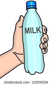 hand holding bottle of milk, vector illustration