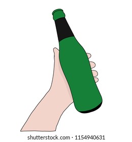 Hand Holding Bottle on Isolated White Background