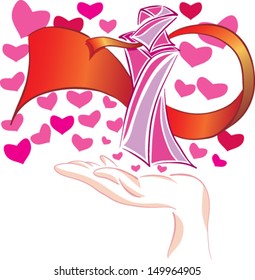 A hand is holding a bottle of perfume