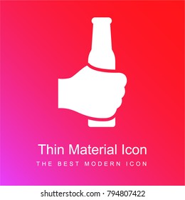 Hand holding up a bottle red and pink gradient material white icon minimal design