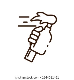 hand holding a bottle torch icon over white background, line style, vector illustration design