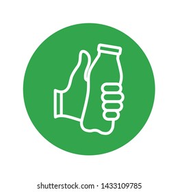 Hand Holding a Bottle. Vector illustration For Backgrounds, Logos, Stickers, Labels, Tags And Other Design.
