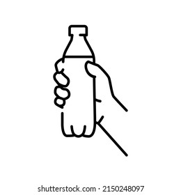 Hand holding bottle of water color line icon. Pictogram for web page, mobile app, promo.