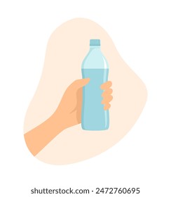 Hand holding bottle of water. Flat vector illustration