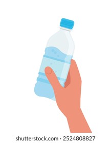 Hand holding bottle of water. Flat vector illustration stock illustration