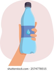 
Hand Holding a Bottle of Water Vector Cartoon Illustration. Unrecognizable person holding bottled water with label 
