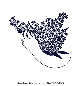 Hand is holding bouquet of blooming flowers