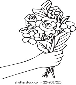 hand holding a bouquet rose flowers