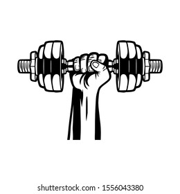 Hand holding bowflex dumbbell on white background vector illustration. Vector fitness gym equipment for fitness illustration job, logo, or other