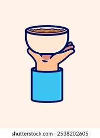 Hand Holding a Bowl of Coffee Cup, Symbolizing Nourishment Cartoon Vector Illustration