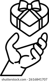 A hand holding a box with a bow