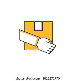 hand holding box for delivery concept icon yellow theme design
