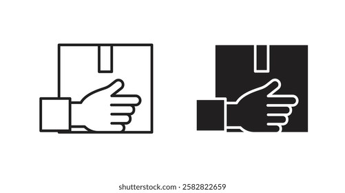 Hand holding box filled and outlined icons vectors on white background